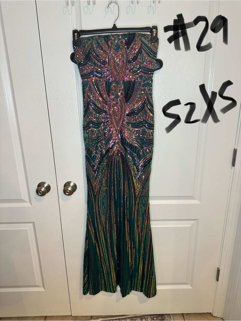 Emerald Sequin Strapless formal Dress